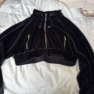 Guess Black Velour Zip-Up Jacket with Gold Hardware
